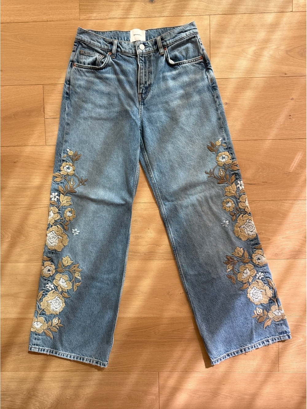Reformation Cary Embroidered Floral Wide Leg Jeans Denver Size 27